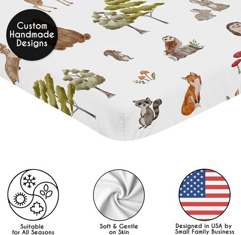 Sweet Jojo Designs Woodland Forest Animals Boy Girl Gender Neutral Baby Fitted Crib Sheet Set for Newborn Nursery Toddler Bed Standard Mattress 2p Solid Dark Green and Animal Friends Bear Hedgehog Fox in Saudi Arabia
