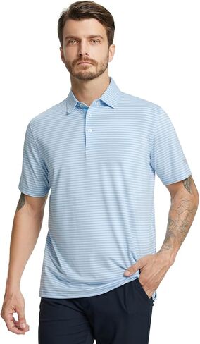 M MAELREG Golf Polo Shirts for Men Stripe Performance Moisture Wicking Dry Fit Collared Mens Polo Shirts Short Sleeve in Saudi Arabia