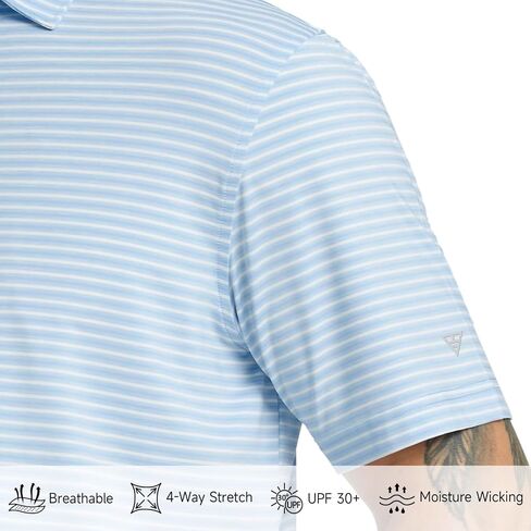 M MAELREG Golf Polo Shirts for Men Stripe Performance Moisture Wicking Dry Fit Collared Mens Polo Shirts Short Sleeve in Saudi Arabia