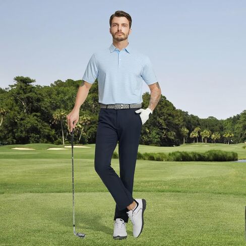 M MAELREG Golf Polo Shirts for Men Stripe Performance Moisture Wicking Dry Fit Collared Mens Polo Shirts Short Sleeve in Saudi Arabia