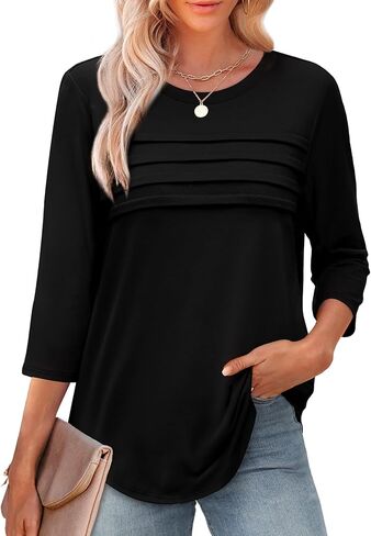 XIEERDUO Women's 3/4 Length Sleeve Tops Dressy Casual Blouses Crewneck T-Shirts Loose Curved Hem Tunic S-3XL in Saudi Arabia