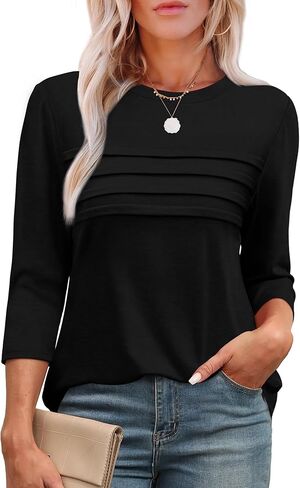 XIEERDUO Women's 3/4 Length Sleeve Tops Dressy Casual Blouses Crewneck T-Shirts Loose Curved Hem Tunic S-3XL in Saudi Arabia