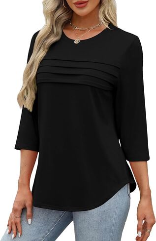 XIEERDUO Women's 3/4 Length Sleeve Tops Dressy Casual Blouses Crewneck T-Shirts Loose Curved Hem Tunic S-3XL in Saudi Arabia