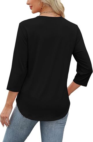 XIEERDUO Women's 3/4 Length Sleeve Tops Dressy Casual Blouses Crewneck T-Shirts Loose Curved Hem Tunic S-3XL in Saudi Arabia