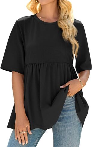 Cicy Bell Women Summer Babydoll Tops Oversized Short Sleeve Peplum Tunic T Shirt Casual Loose Fit Blouse in Saudi Arabia