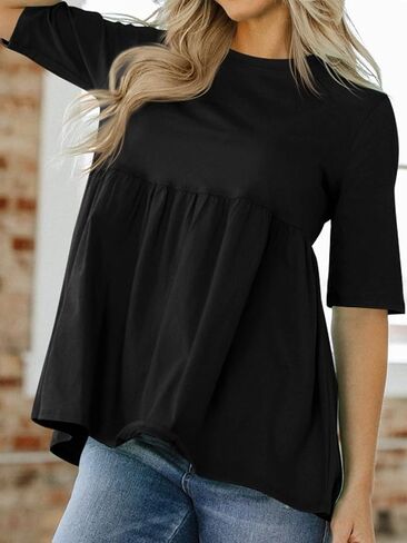 Cicy Bell Women Summer Babydoll Tops Oversized Short Sleeve Peplum Tunic T Shirt Casual Loose Fit Blouse in Saudi Arabia