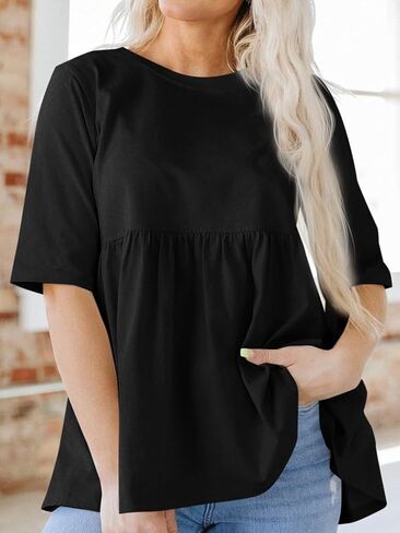 Cicy Bell Women Summer Babydoll Tops Oversized Short Sleeve Peplum Tunic T Shirt Casual Loose Fit Blouse in Saudi Arabia