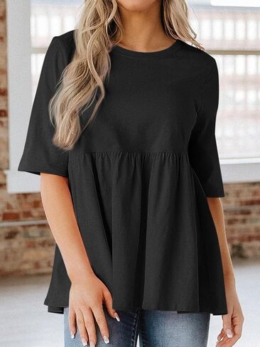 Cicy Bell Women Summer Babydoll Tops Oversized Short Sleeve Peplum Tunic T Shirt Casual Loose Fit Blouse in Saudi Arabia