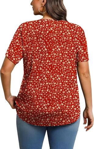 IN'VOLAND Womens Plus Size Tunic Top Summer Short Sleeve T-Shirt V-neck Button Up Dressy Blouse Casual Pleated Pullover 1X-5X in Saudi Arabia