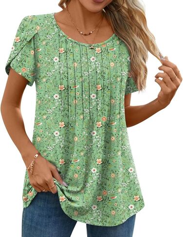 Anyhold Women's Summer Short Sleeve Shirts Dressy Casual Blouses Loose Fit Tunic tops in Kuwait