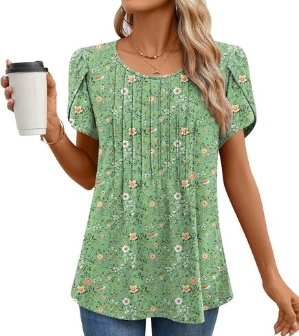 Anyhold Women's Summer Short Sleeve Shirts Dressy Casual Blouses Loose Fit Tunic tops in Kuwait
