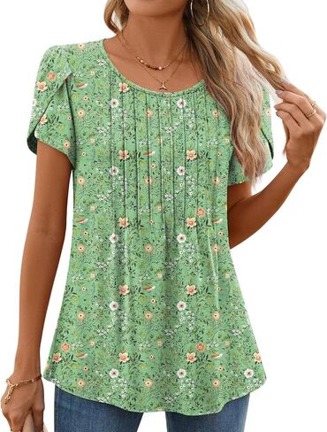Anyhold Women's Summer Short Sleeve Shirts Dressy Casual Blouses Loose Fit Tunic tops in Kuwait