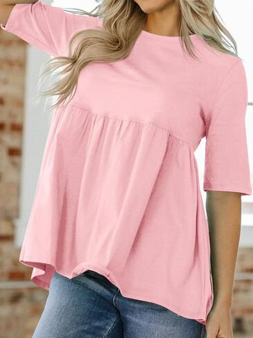 Cicy Bell Women Summer Babydoll Tops Oversized Short Sleeve Peplum Tunic T Shirt Casual Loose Fit Blouse in Saudi Arabia
