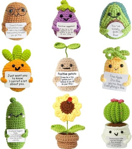 Positive Potato Bulk Emotional Support Pickle, 3 Inch Handmade Crochet Vegetables Animals Dolls, Encouragement Gifts for Friends Coworker, Décor for Desk Home Office (9 Varied) in Kuwait
