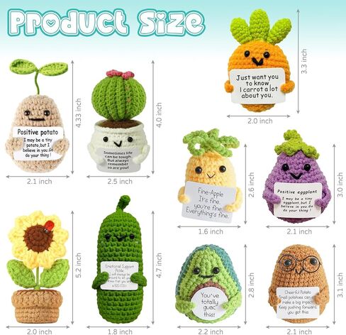Positive Potato Bulk Emotional Support Pickle, 3 Inch Handmade Crochet Vegetables Animals Dolls, Encouragement Gifts for Friends Coworker, Décor for Desk Home Office (9 Varied) in Kuwait