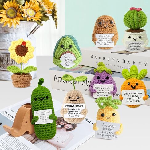 Positive Potato Bulk Emotional Support Pickle, 3 Inch Handmade Crochet Vegetables Animals Dolls, Encouragement Gifts for Friends Coworker, Décor for Desk Home Office (9 Varied) in Kuwait
