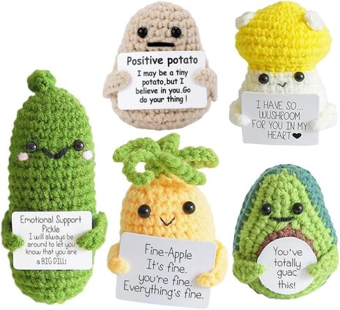 Positive Potato Bulk Emotional Support Pickle, 3 Inch Handmade Crochet Vegetables Animals Dolls, Encouragement Gifts for Friends Coworker, Décor for Desk Home Office (9 Varied) in Kuwait