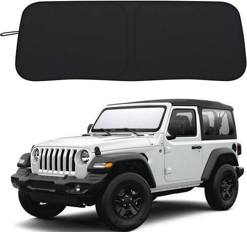 Premium Windshield Sun Shade for 2018-2025 Jeep Wrangler JL JLU & 2020-2025 Jeep Gladiator, Reflective 310T Material Front Window Sun Visor Blocks UV Rays Foldable Sunshade with Storage Pouch in Saudi Arabia