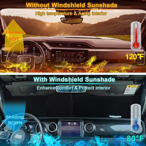 Premium Windshield Sun Shade for 2018-2025 Jeep Wrangler JL JLU & 2020-2025 Jeep Gladiator, Reflective 310T Material Front Window Sun Visor Blocks UV Rays Foldable Sunshade with Storage Pouch in Saudi Arabia