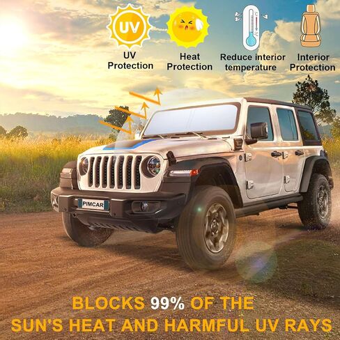 Premium Windshield Sun Shade for 2018-2025 Jeep Wrangler JL JLU & 2020-2025 Jeep Gladiator, Reflective 310T Material Front Window Sun Visor Blocks UV Rays Foldable Sunshade with Storage Pouch in Saudi Arabia