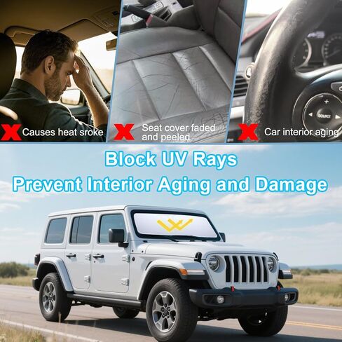 Premium Windshield Sun Shade for 2018-2025 Jeep Wrangler JL JLU & 2020-2025 Jeep Gladiator, Reflective 310T Material Front Window Sun Visor Blocks UV Rays Foldable Sunshade with Storage Pouch in Saudi Arabia