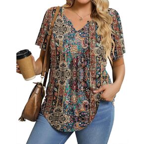 In'Voland Womens Plus Size Tunic Top Summer Summer Shirve T-Shirt V-Neck Button Up Dary Plouse Pulleder Pullover 1x-5X