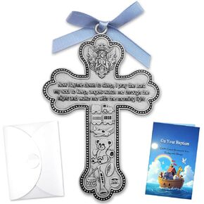 Guardian Angel Cross Baby Baptism Gifts for Boys Girls with Christening Card, with Personalized Blessing Engraving Space