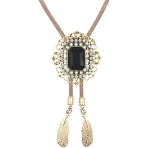 PEARLY JUN Bolo Tie for Men Women Rhinestone Cowboy Brown Country Style Handmade Leather String Rodeo Festive Days Gifts