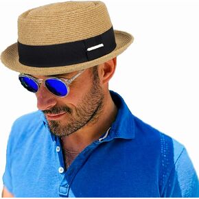 Men-Women-Summer-Straw-Pork Pie Hat - Classic-Short Brim-Boater Fedora-Sun Hat-UPF50+ Beach-Hat