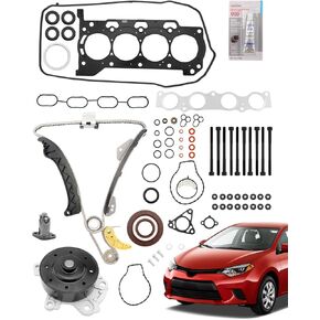 Head Gasket Set 1.8 L, Compatible with 2009-2016 Toyota Corolla, 2008-2014 Toyota Scion xD, 2009-2014 Toyota Matrix, w/Water Pump, Cylinder Head Bolts, MLS Engine Gasket, Timing Chain Kit, HS26515PT