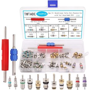 TWTADE 102PCS Car Air Conditioner Valve Core Accessories with Remover Tool Assortment Kit R12 R134a Refrigeration Tire Valve Stem Cores Repair Kit H-020
