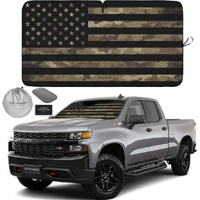 Autoamerics 1-Piece Windshield Sun Shade B&W American Flag USA Patriotic Design - Foldable Car Fits Easily to SUV & Truck Vehicles UV Ray Blocker Keeps Your Vehicle Cool Large