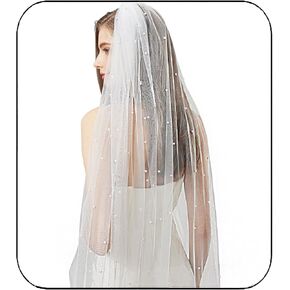 Pearl Wedding Veil for Brides, 1 Tier Veils for Women Wedding, Bridal Veil with Metal Comb 230cm/91in