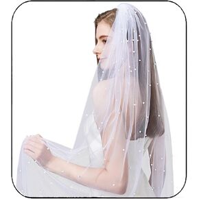 Pearl Wedding Veil for Brides, 1 Tier Veils for Women Wedding, Bridal Veil with Metal Comb 230cm/91in in Kuwait