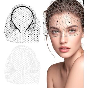 2 PCS Birdcage Veil ، حجاب أسود للنساء ، عصابة حجاب شبكية ، مع إكسسوارات الدانتيل واللؤلؤة حجاب عقال ، حجاب الزفاف الزفاف الحفلات اللباس للبنات (أسود ، أبيض)