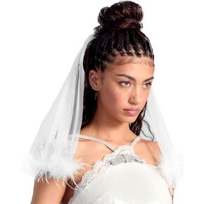 xo, Fetti White Feather Trim Bridal Veil | Bachelorette Party Hairpiece, Bridal Shower Accessory, Bridesmaid Gift, Wedding Outfit, Engagement Accessory