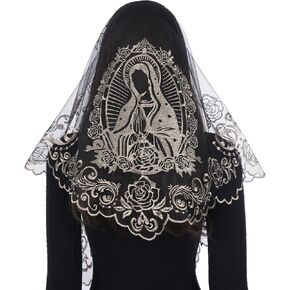 Bozidol Church Catholic Veils for Women, Our Lady of Guadalupe Lace Mantilla Chapel Veil, Latin Mass Head Coverings with Clip