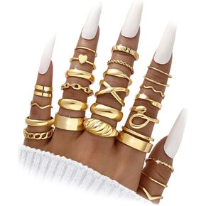 YEEZII 25 Pcs Gold Knuckle Rings Set for Women, Cute Stackable Finger Midi Rings, Dainty Chunky Stacking Statement Womens ring pack