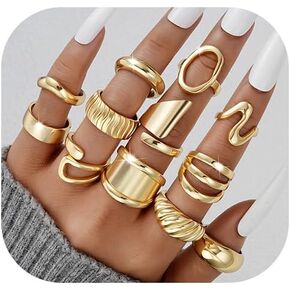17 MILE 12 PCS Chunky Gold Stackable Rings for Women Non Tarnish, 18K Gold Plated Statement Open Stacking Rings, Knuckle Band Ring Set
