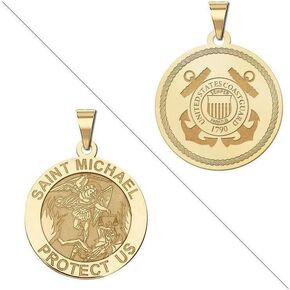 PicturesOnGold.com Saint Michael Doubledside Coast Guard Religious Medal 2/3 Inch Solid 14K Yellow Gold