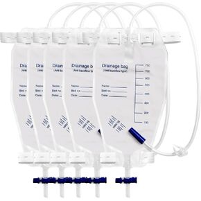 5 Pack 750ml Leg Bag Urinary Drainage Bag, Urine Collection Bag Drain Bag with 2 Straps, Anti-Reflux Valve