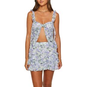 Women Y2K Ruffle 2 Piece Skirt Set Sheer Mesh Tank Top Low Rise Tiered Mini Skirts Outfit Coquette Going Out Set