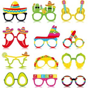 Kitticcino Fiesta Party ديكورات النظارات الورقية سينكو دي مايو ورقة النظارات المكسيكية تحت عنوان الصبار الفلفل الحار بيناتا تاكو الأفوكادو الذرة سمبريرو ماراكا مارغريتا صور الدعائم لوازم الحفلات 12 قطعة