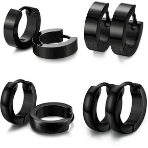 Lieblerich Huggie Stud أقراط أسود أقراط من الفولاذ المقاوم للصدأ للرجال للرجال 4 أزواج 2 أنماط (أسود)