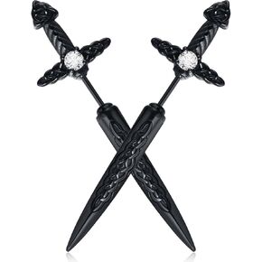 Sword Earrings for Men Women, Stainless Steel Gothic Dagger Celtic Knot Irish Studs Earrings, Cool Punk Hip Pop Cubic Zirconia Dangle Goth Screw Spike Earring Jewelry