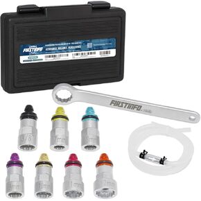 FIRSTINFO F3525N Patented Brake Bleeder Wrench Set with 7-12mm & 3/8-inch 6 Point Socket Built-in One Way Check Valve, Ratchet Wrench, Oil Drain Hose