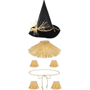 مجموعة زي فزاعة Quescu 7pc للبالغين و KIS و Scarcrow Hat و Straw Kit للالباس الهالوين ملحقات الأزياء