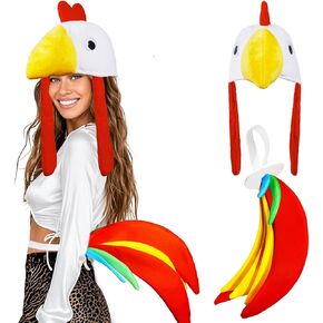 2Pcs Rooster Hat Chicken Hat Turkey Mask Chicken Headpiece Rooster Headwear Chicken Costume Chicken Headband and Beak Chicken Accessories for Adults Funny Hat