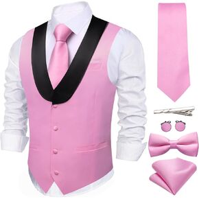 Barry.Wang Mens Formal Suit Vest Casual Business Waistcoat Tie Bowtie Set Shawl Collar Slim Fit Vest Wedding Party