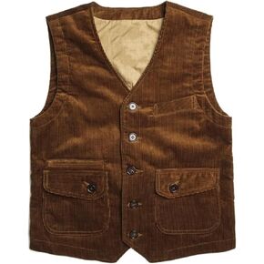 Mens Corduroy Vest 5 Button Slim Fit Business Formal Waistcoat with Pockets